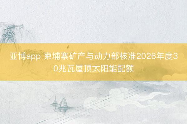 亚博app 柬埔寨矿产与动力部核准2026年度30兆瓦屋顶太阳能配额