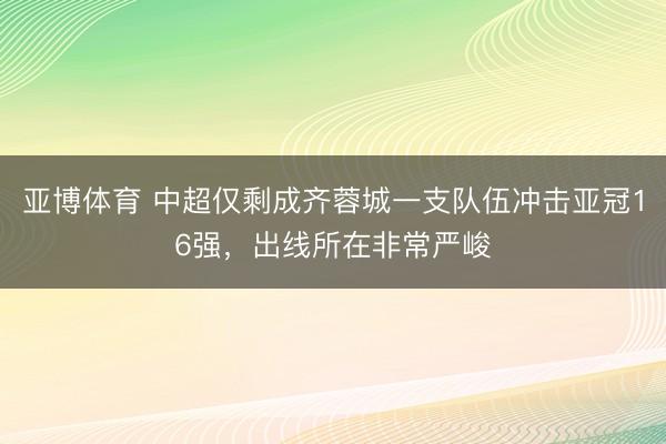 亚博体育 中超仅剩成齐蓉城一支队伍冲击亚冠16强,出线所在非常严峻