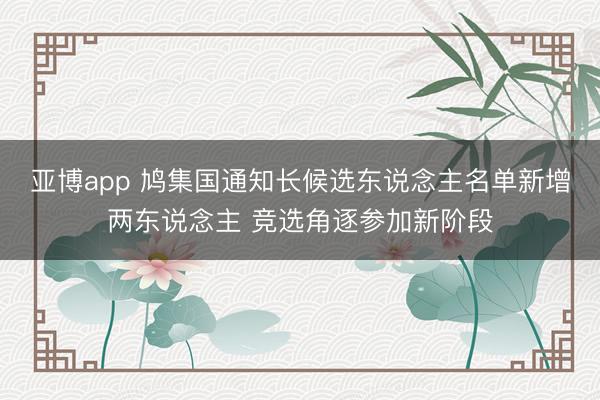 亚博app 鸠集国通知长候选东说念主名单新增两东说念主 竞选角逐参加新阶段