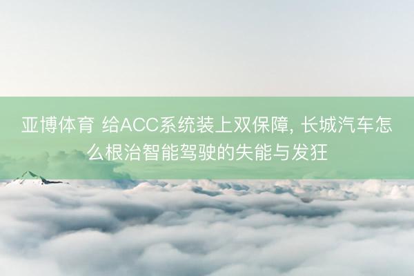 亚博体育 给ACC系统装上双保障， 长城汽车怎么根治智能驾驶的失能与发狂