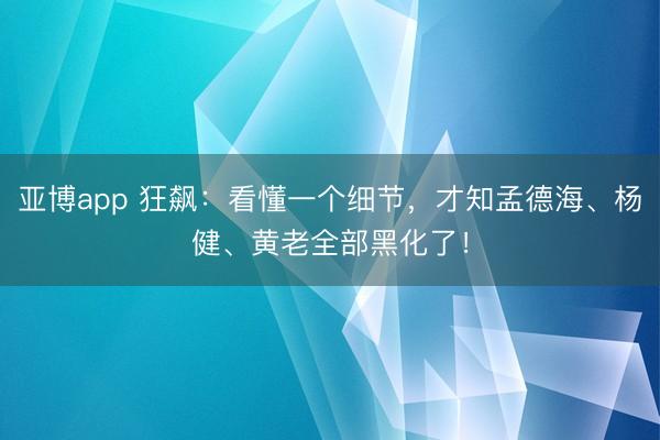 亚博app 狂飙：看懂一个细节，才知孟德海、杨健、黄老全部黑化了！