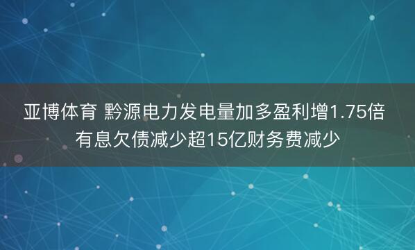亚博体育 黔源电力发电量加多盈利增1.75倍 有息欠债减少超15亿财务费减少