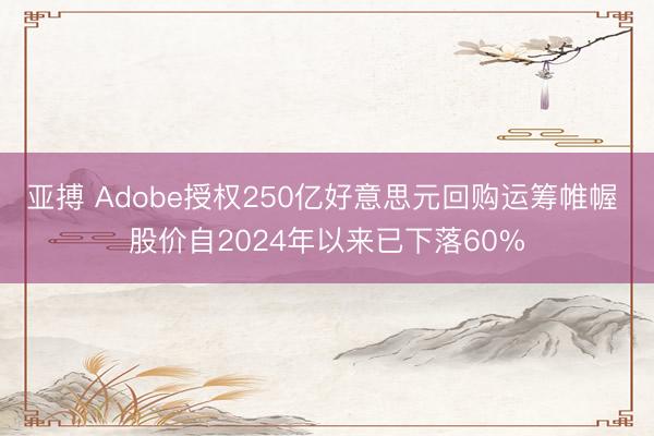 亚搏 Adobe授权250亿好意思元回购运筹帷幄 股价自2024年以来已下落60%